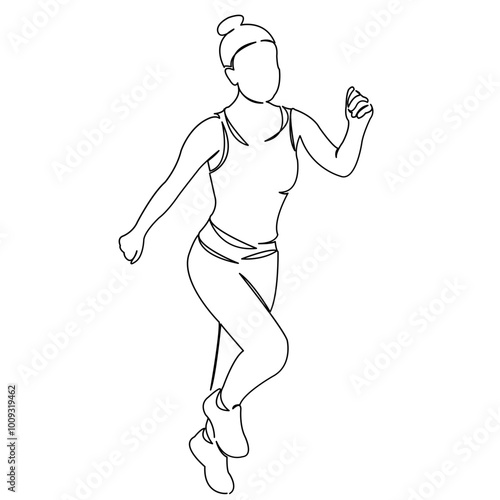 One continuous single drawing line art doodle one, run, continuous, girl, sport, women, athlete. Isolated flat illustration hand draw contour on a white background
