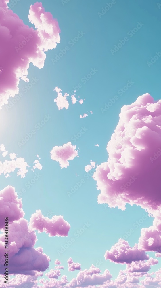 Magical sky scene with pink and purple clouds proportionally acatered in a simple composition Magical sky scene with pink and purple clouds proportionally acatered in a simple composition