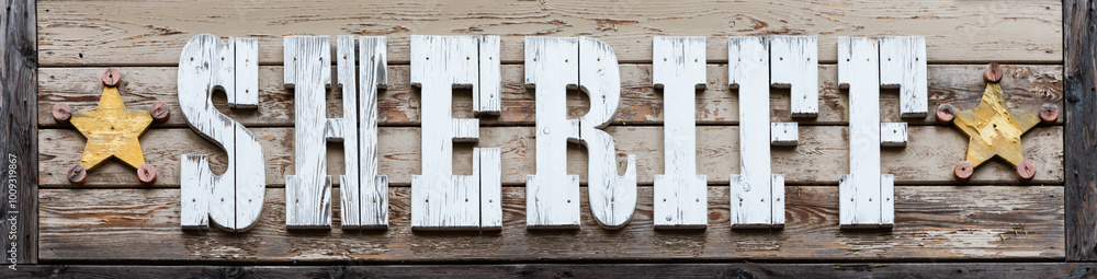 Sheriff sign on vintage background, wild west design. Concepts of justice, protection and security