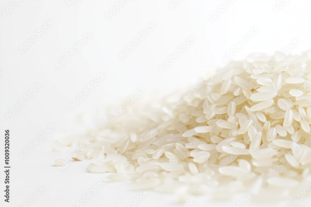 A simple still life photo of a pile of rice sitting on a clean white table A simple still life photo of a pile of rice sitting on a clean white table