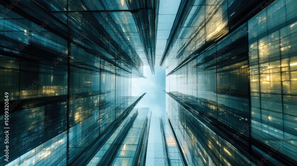 Fototapeta premium A reflective metropolis where every surface is a mirror, creating a surreal world of light and reflections that inspire wonder and amazement.