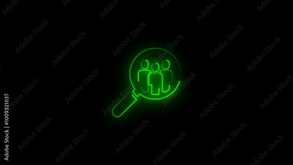 glowing neon line Magnifying glass looking for people icon, employee search symbol concept, headhunting, staff selection, glowing neon line Magnifying glass looking for people icon, employee search symbol concept, headhunting, staff selection,