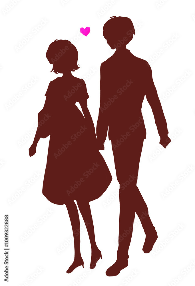 手を繋いでデートする男女 影絵 手を繋いでデートする男女 影絵