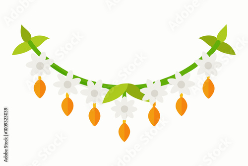 Garlands of fresh flowers, such as jasmine or marigolds, are used to decorate the house