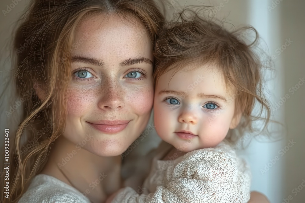 a heartwarming portrait captures a happy mother lovingly embracing her baby girl against a clean white backdrop radiating warmth and joy a heartwarming portrait captures a happy mother lovingly embracing her baby girl against a clean white backdrop radiating warmth and joy
