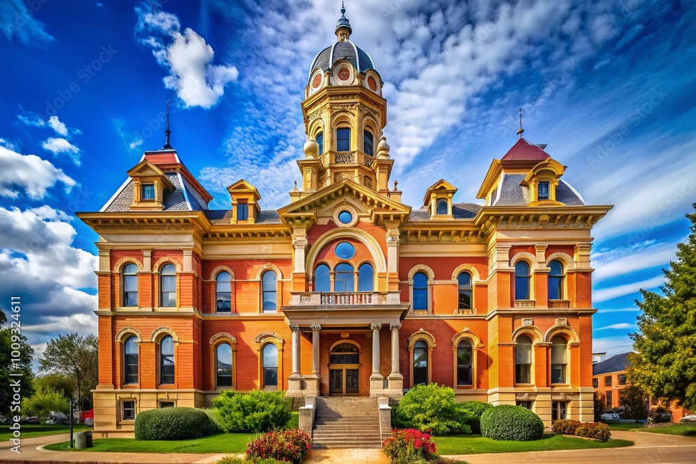 Fototapeta premium Historic Old Courthouse Building with Classic Architectural Features and Detailed Facade in Daylight