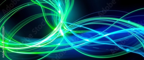 Vibrant Light Pulses in Sapphire and Emerald for Futuristic Desktop Wallpaper