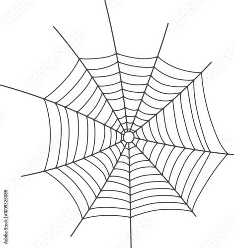 Hand drawn spider net. Round line cobweb