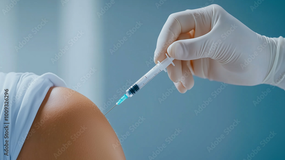 A person is getting a shot in their arm A person is getting a shot in their arm