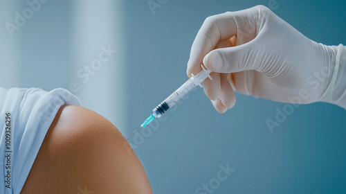 A person is getting a shot in their arm 