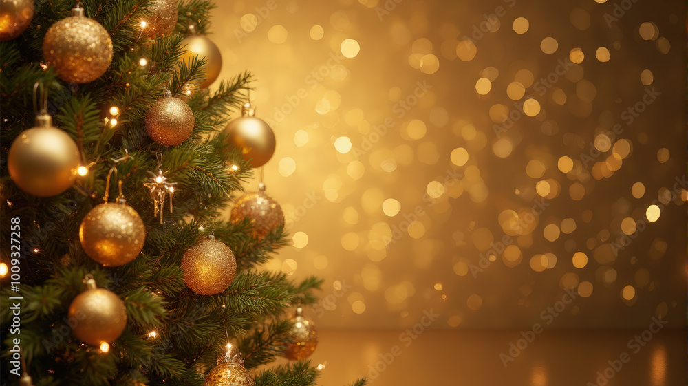 Christmas Tree Dazzling With Golden Ornaments for the Holidays Christmas Tree Dazzling With Golden Ornaments for the Holidays