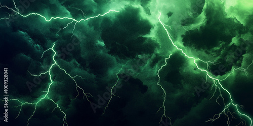 Green Lightning on a Black Background