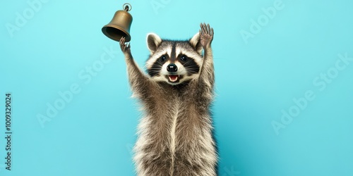 Wallpaper Mural Raccoon Standing on Hind Legs with a Bell Torontodigital.ca