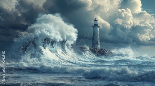 Majestic Lighthouse Weathering the Stormy Seas