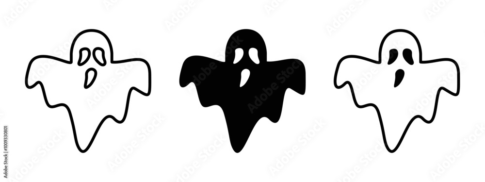 Naklejka premium Scary ghost icon. Halloween ghost vector illustration. Evil spirit symbol. Outline horror spook sign. Nightmare pictogram. Creepy anthropomorphic spirit silhouette. Fear concept.