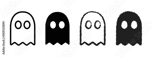 Cute ghost icon. Hand-drawn ghost simple vector illustration. Halloween spirit costume symbol. Phantom cute hand drawn logo. Simple black and white Halloween spirit silhouette. Cartoon spook.