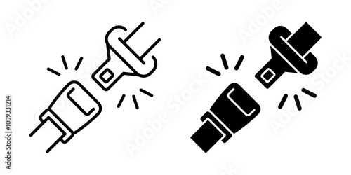 Seat belt icon. Safety seat belt vector illustration. Fasten your seat belt sign. Safety transportation pictogram. Driver protection strip with buckle concept.