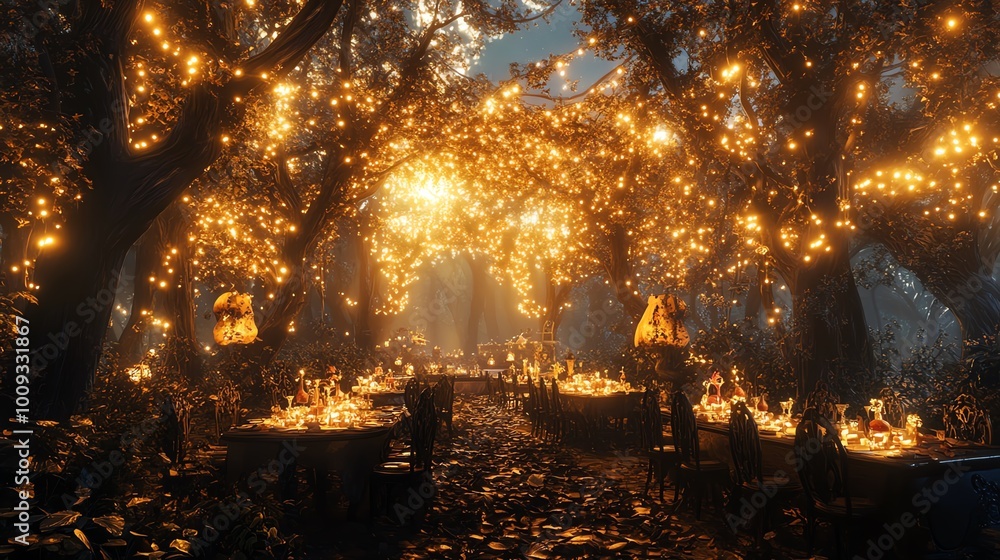 Magical outdoor dining under glowing lights Magical outdoor dining under glowing lights