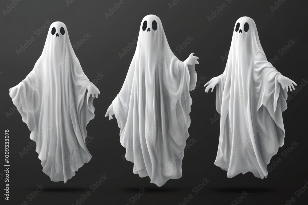 A trio of transparent spirits appearing as one entity, suitable for use in various Halloween-themed projects or supernatural storylines A trio of transparent spirits appearing as one entity, suitable for use in various Halloween-themed projects or supernatural storylines