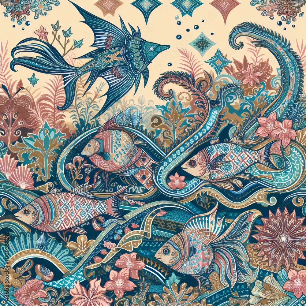 unique batik pattern with ocean life unique batik pattern with ocean life