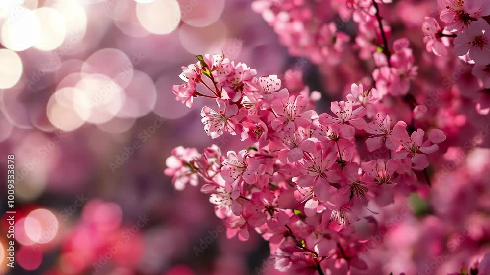 Pink cherry blossoms in full bloom on a sunny day Pink cherry blossoms in full bloom on a sunny day