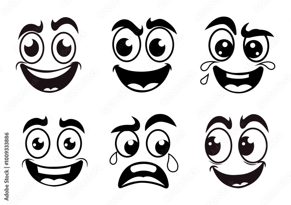 Cartoon face expression. Happy and sad emotion. Isolated vector illustration icon set Cartoon face expression. Happy and sad emotion. Isolated vector illustration icon set