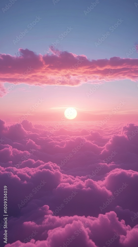 serene sunset with vibrant pink and purple clouds in a soft blue sky serene sunset with vibrant pink and purple clouds in a soft blue sky
