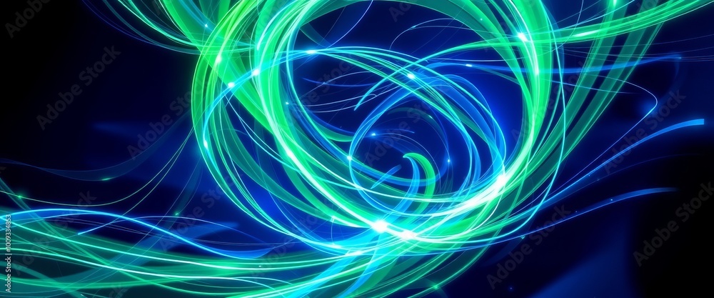 Obraz premium Vibrant Twisting Light Streams and Metallic Accents for Digital Art