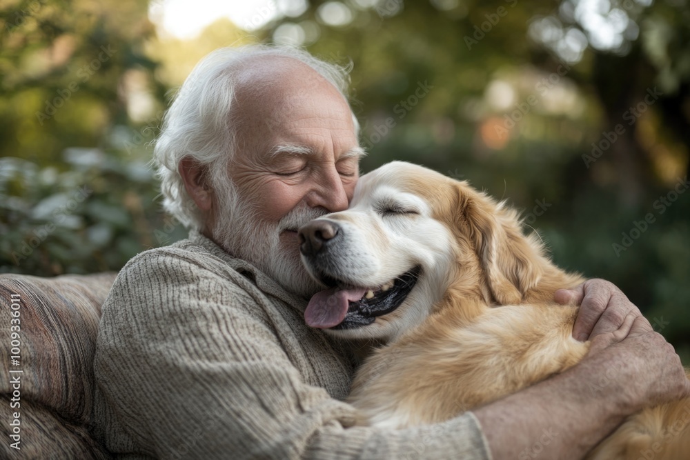 A person embracing their furry friend on a sofa A person embracing their furry friend on a sofa