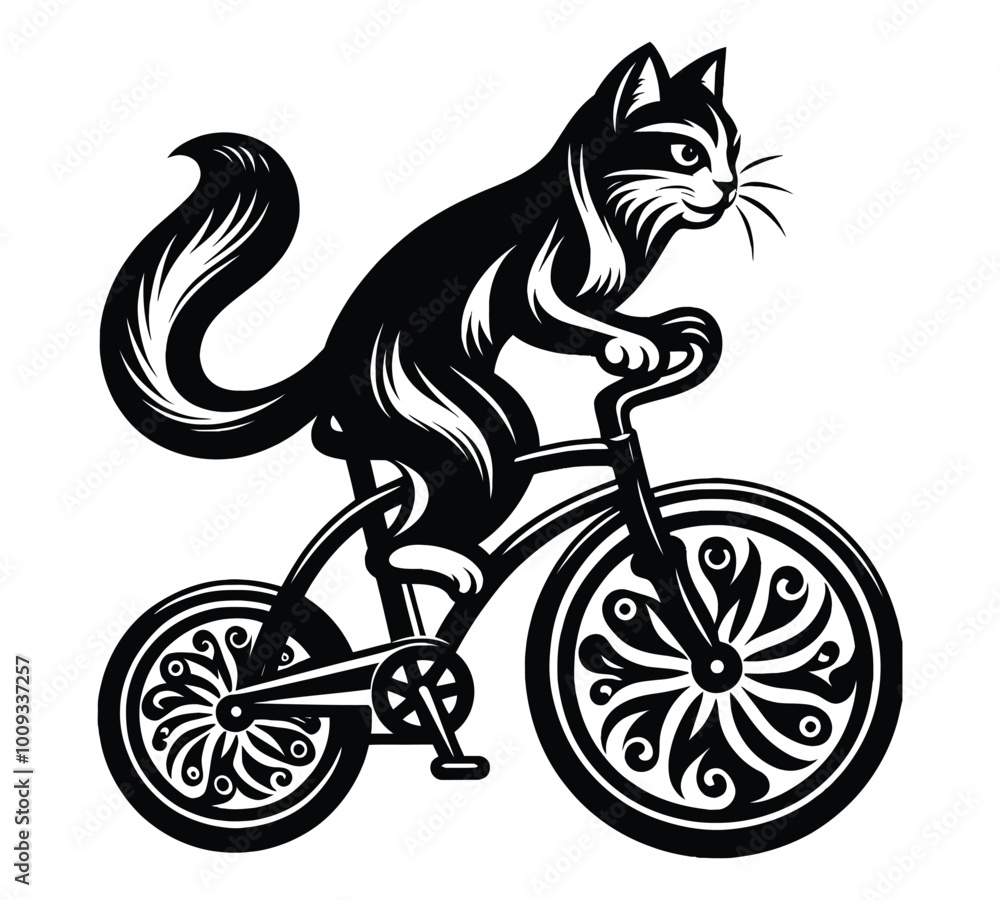 Cat cycling silhouette vector illustrations Cat cycling silhouette vector illustrations