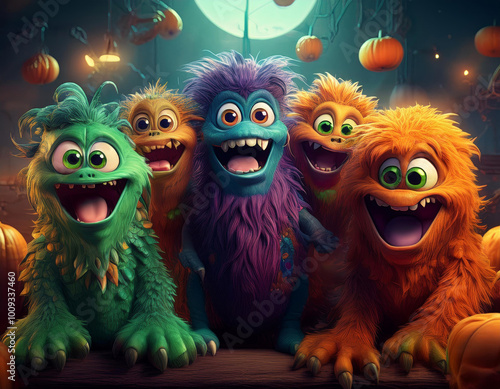 groupes de monstres 3d illustration personnage pour illustrer la fête d'Halloween le 31 octobre photo