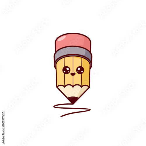 Cute pencil  with hands vector art. School print
