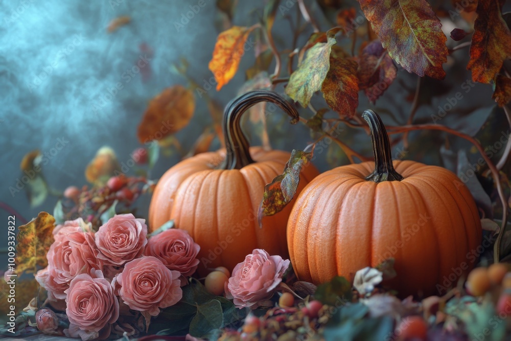 A group of pumpkins sitting on a table, great for autumn or Halloween themed images A group of pumpkins sitting on a table, great for autumn or Halloween themed images