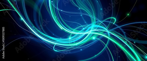 Abstract Sapphire and Emerald Streams of Light with Metallic Highlights for Digital Screens