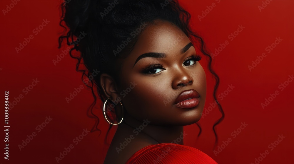 Portrait of african american plus size model, body positivity concept Portrait of african american plus size model, body positivity concept
