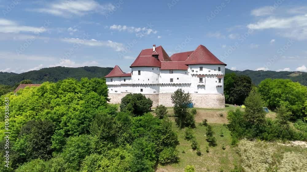 The old castle - Veliki Tabor - low frontal aerial view The old castle - Veliki Tabor - low frontal aerial view