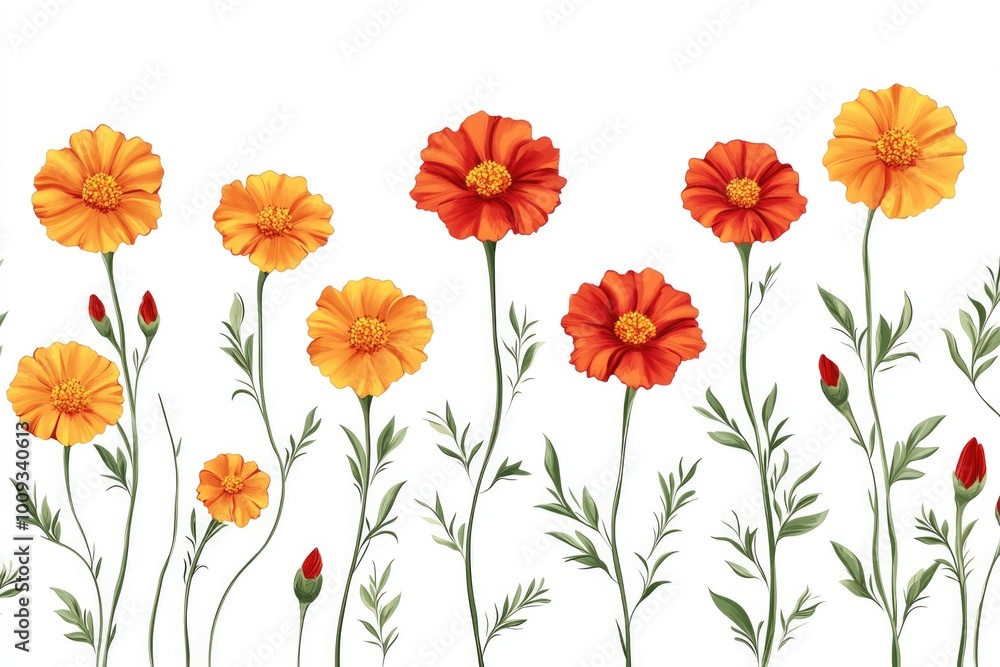 A bouquet of bright orange flowers on a clean white surface A bouquet of bright orange flowers on a clean white surface