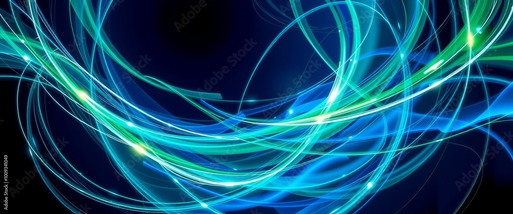 Obraz premium Futuristic Light Pulses in Sapphire and Emerald for Digital Wallpaper Customization