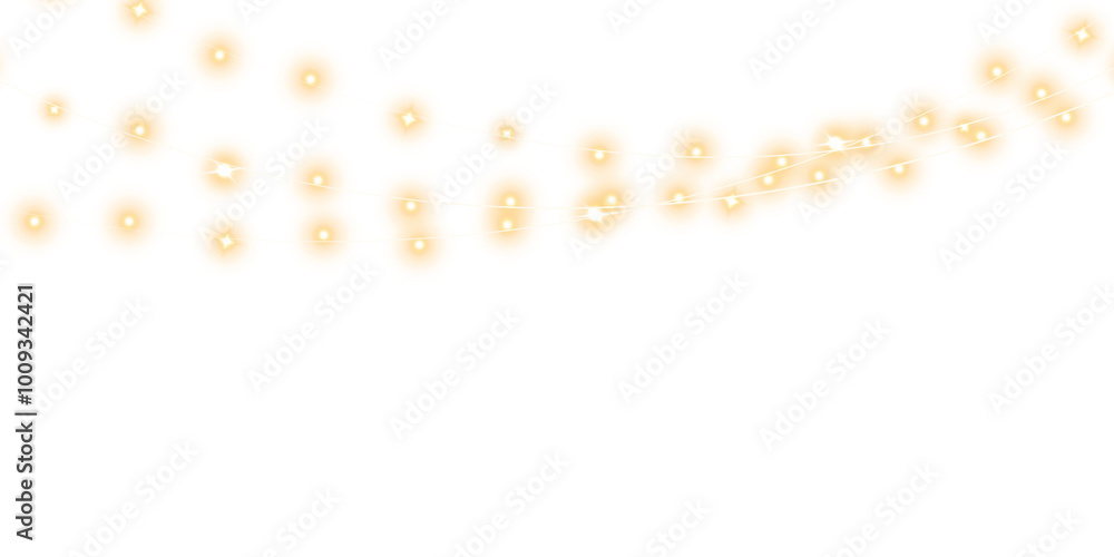 Festive Christmas light gold garlands. Set of golden Christmas glowing garlands. Decor element for postcards, invitations, backgrounds, business cards. Winter new collection 2024. PNG. Festive Christmas light gold garlands. Set of golden Christmas glowing garlands. Decor element for postcards, invitations, backgrounds, business cards. Winter new collection 2024. PNG.
