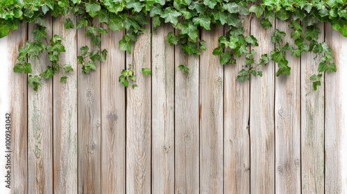 Rustic Wooden Fence with Ivy Vines Border