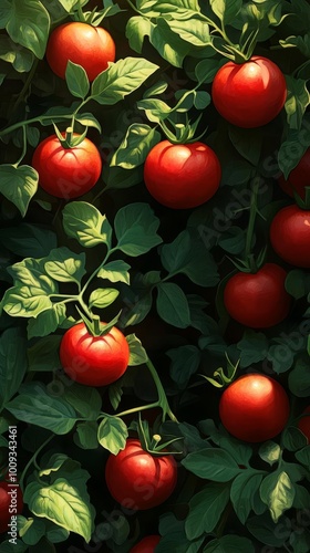 Fresh red tomatoes on green plants