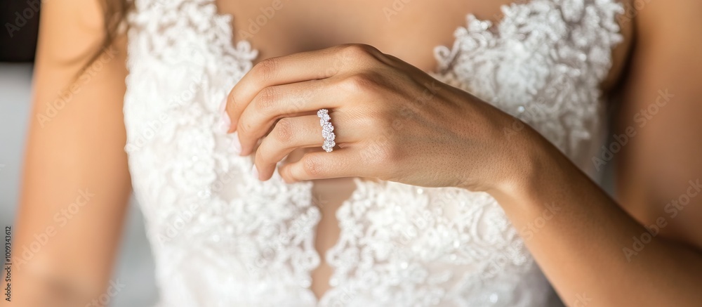 Close Up of a Diamond Ring on a Bride's Finger Close Up of a Diamond Ring on a Bride's Finger