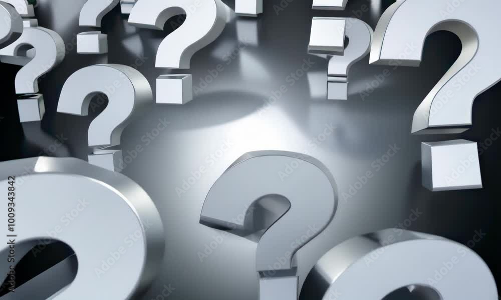 Silver question marks on dark background symbolize uncertainty and search. Silver question marks on dark background symbolize uncertainty and search.