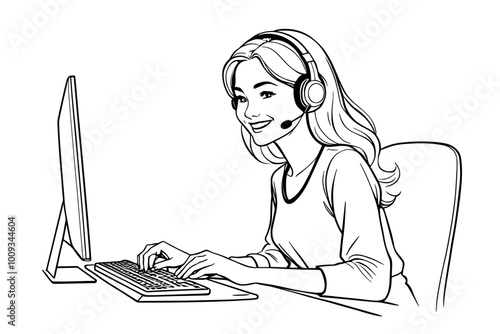 Smiling Female Customer Service Representative at Workstation