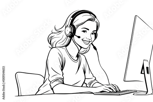 Smiling Female Customer Service Representative at Workstation