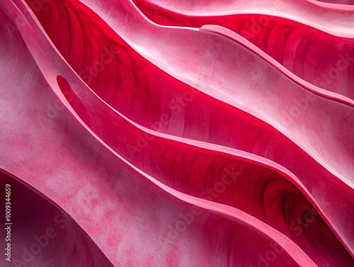 Abstract red and pink flowing waves background with smooth gradients and soft textures, perfect for Valentine's Day or romantic themes, ideal for digital art and modern design projects. photo