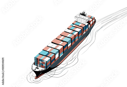 Container Cargo Ship Illustration with Containers