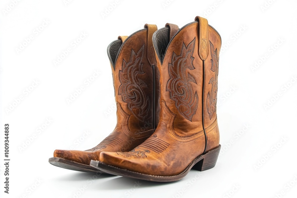 A pair of cowboy boots on a plain white background A pair of cowboy boots on a plain white background