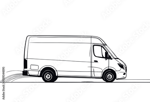Minimalist Black and White Cargo Van Illustration
