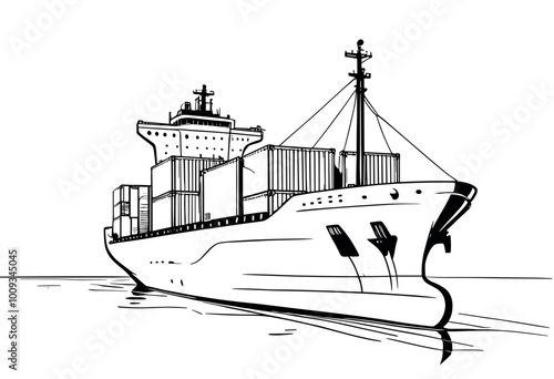 Large Cargo Ship Carrying Containers on the Ocean